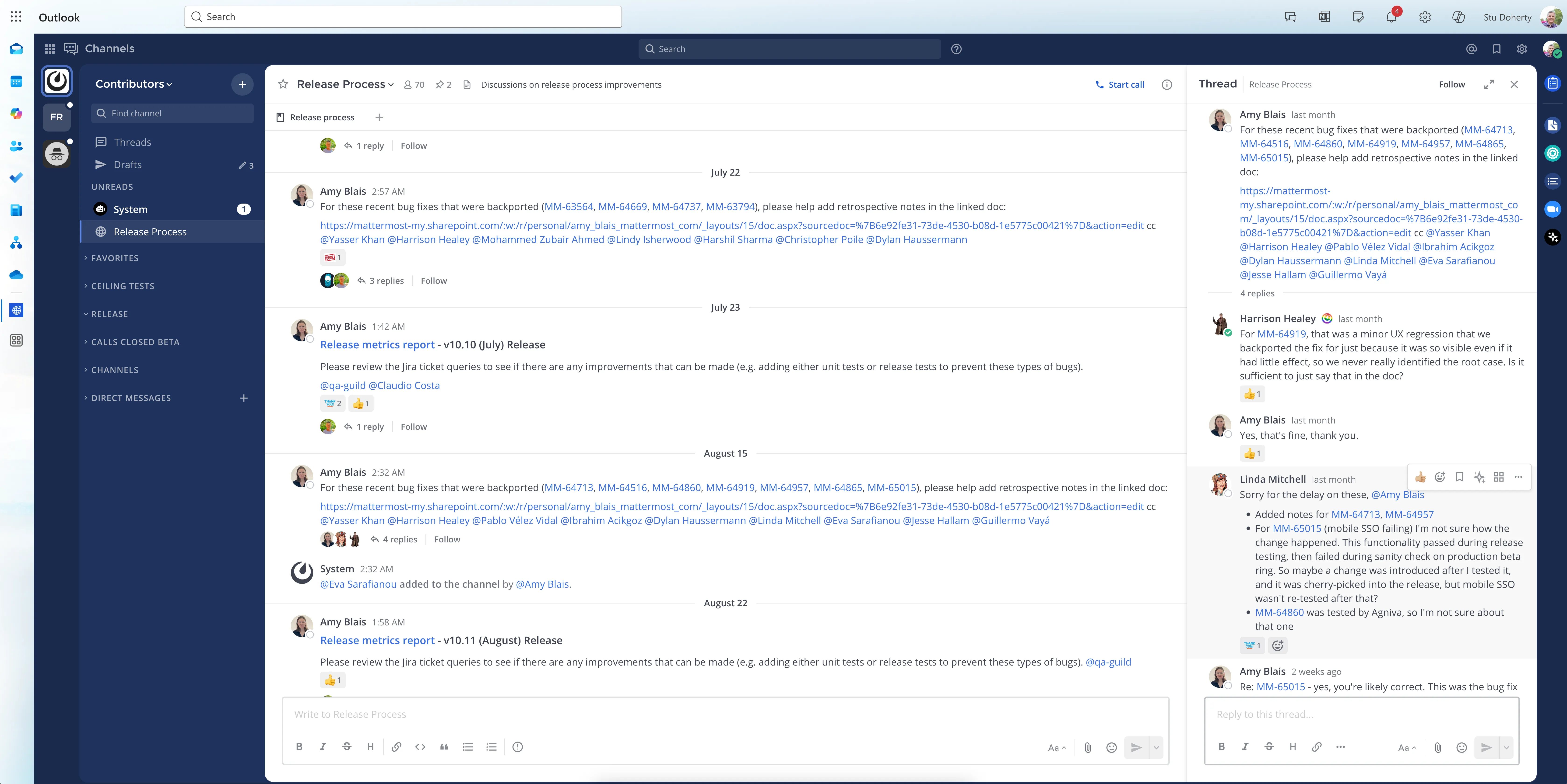 Microsoft Teams 탭에 임베드된 Mattermost.