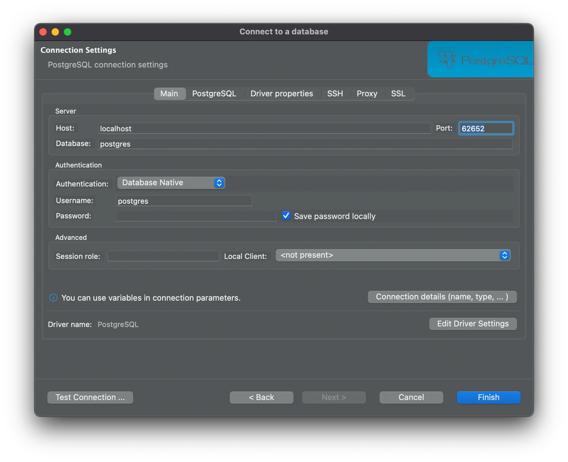 DBeaver Postgres Configure
Server