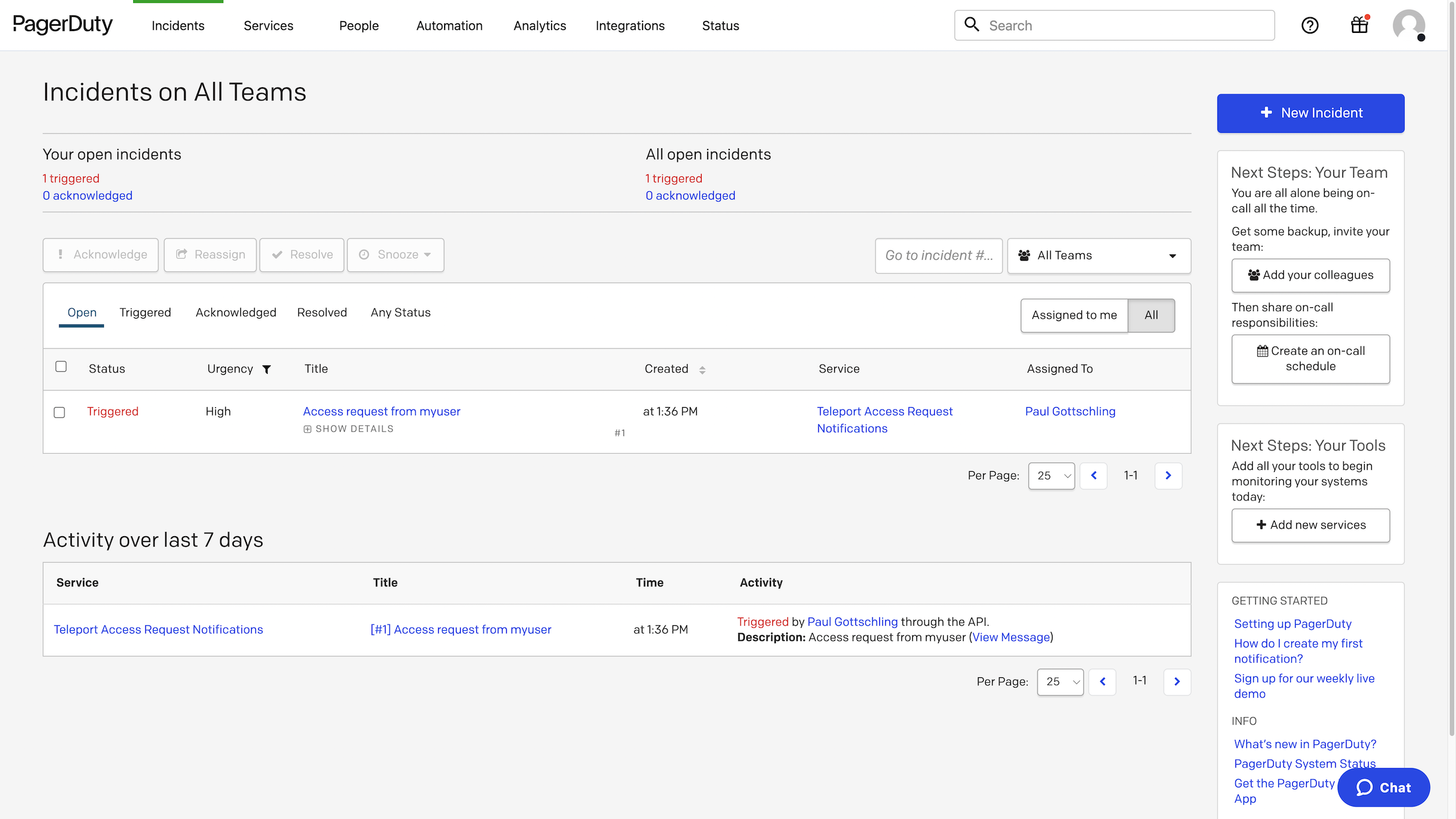 Access Request를 보여주는 PagerDuty 대시보드